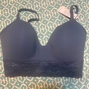 Natori Blue Seamless Lace Trim Bra